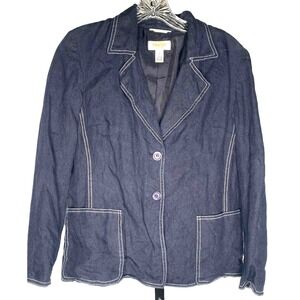 Talbots Jacket Women's Size 6 Navy Blue Irish Linen Blazer pockets‎ lagenlook